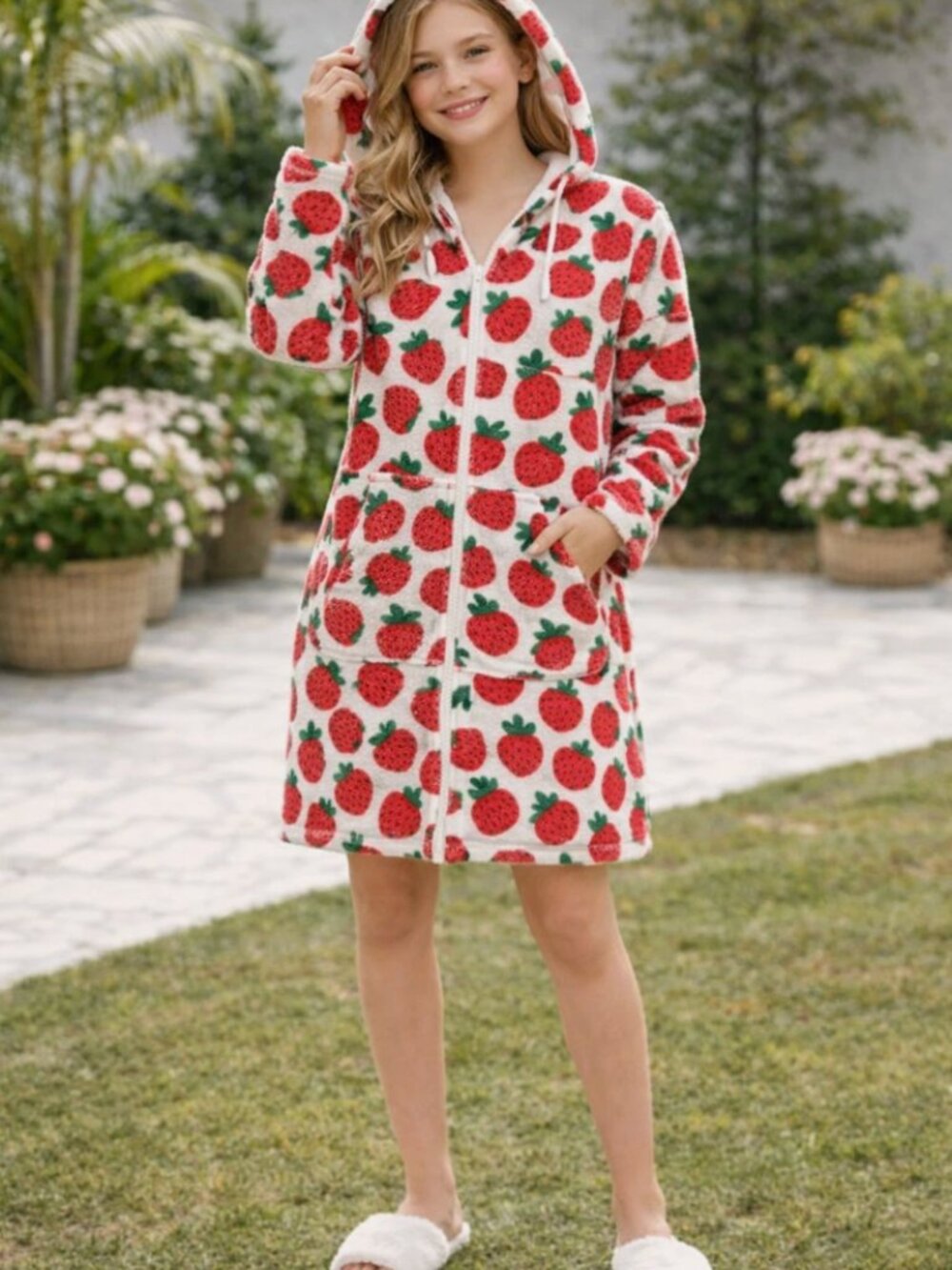 Hanna Andersson Long Sleeve Loop Terry Hoodie Cover Up (Strawberry) - Size 8